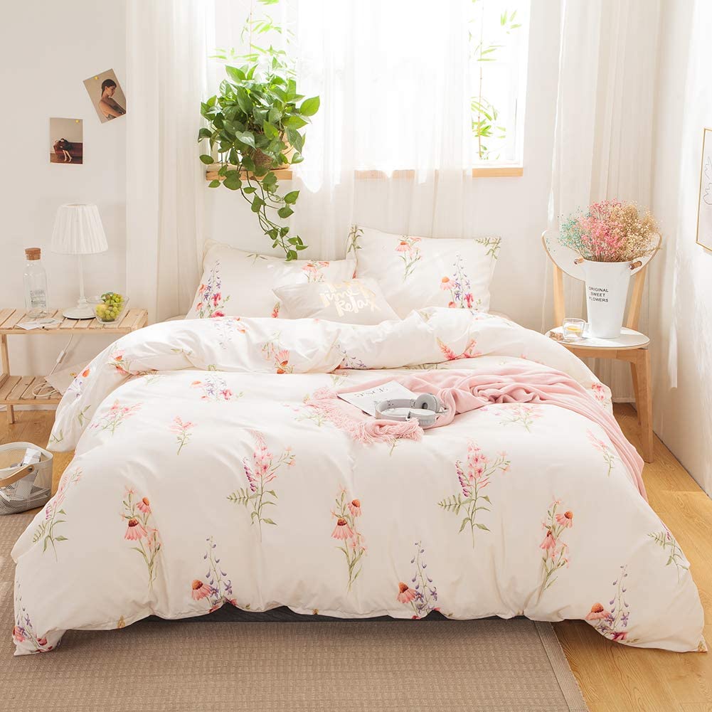 Price:$39.99 Offwhite Floral Bedding Pink Flowers Duvet Cover Set Pink Lavender Flowers Printed Design Off White Country Style Bedding Sets Queen 1 Duvet Cover 2 Pillowcases (Queen, Offwhite) : Home & Kitchen