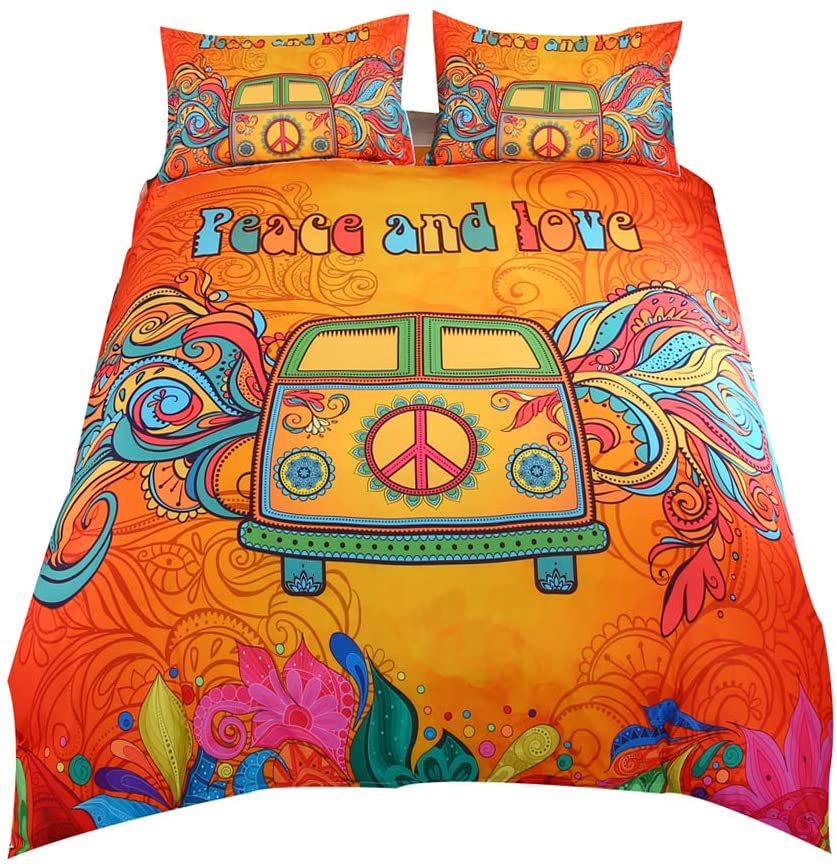 Price:$45.99 Psychedelic Camper Van Peace Sign,Bedding Boys Girls Watercolor Colorful Art Duvet Cover Set.Included:1 Duvet Cover,1 Pillowcase(no Comforter Inside) (Twin) : Home & Kitchen