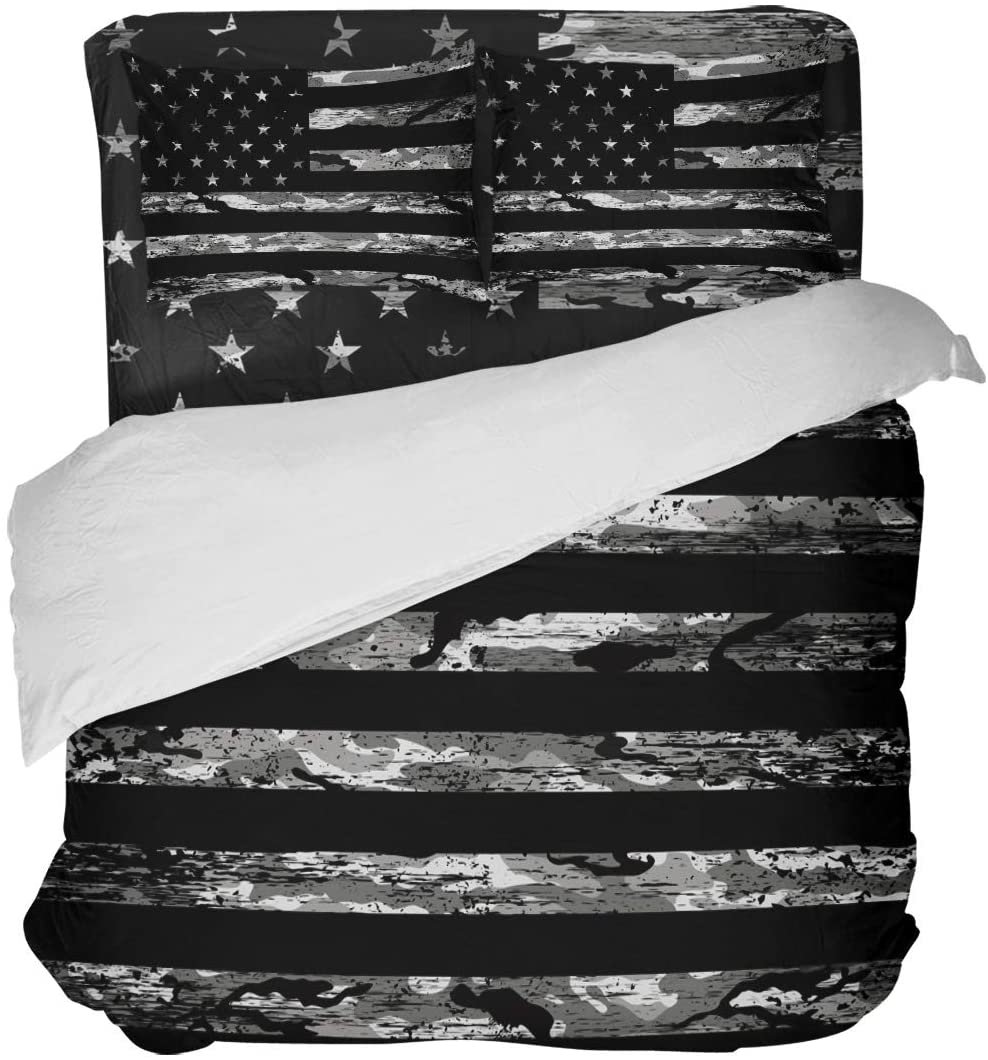 Price:$95.39 Home 4 Pieces Duvet Cover Sheet Set Camouflage American Flag Bedding Sets Full Luxury Soft Bed Quilt Cover Bedspread with Decorative Pillowcases Black and White : Home & Kitchen
