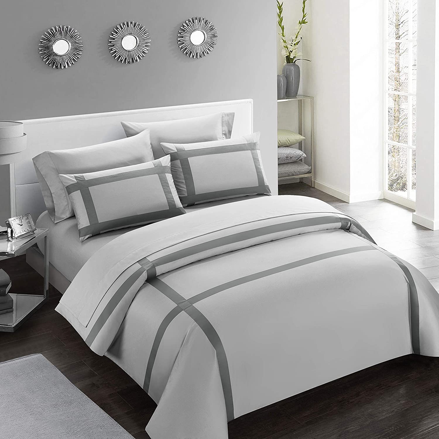 Price:$149.90 Equilibrio Duvet Covers Set King Size 3 Pieces Do Not Include Filling Casual Modern Minimalist Siver and Grey Color 100% Egyptian Cotton Sateen Luxury 400 TC Cross Patchwork Manufacturing : Home & Kitchen