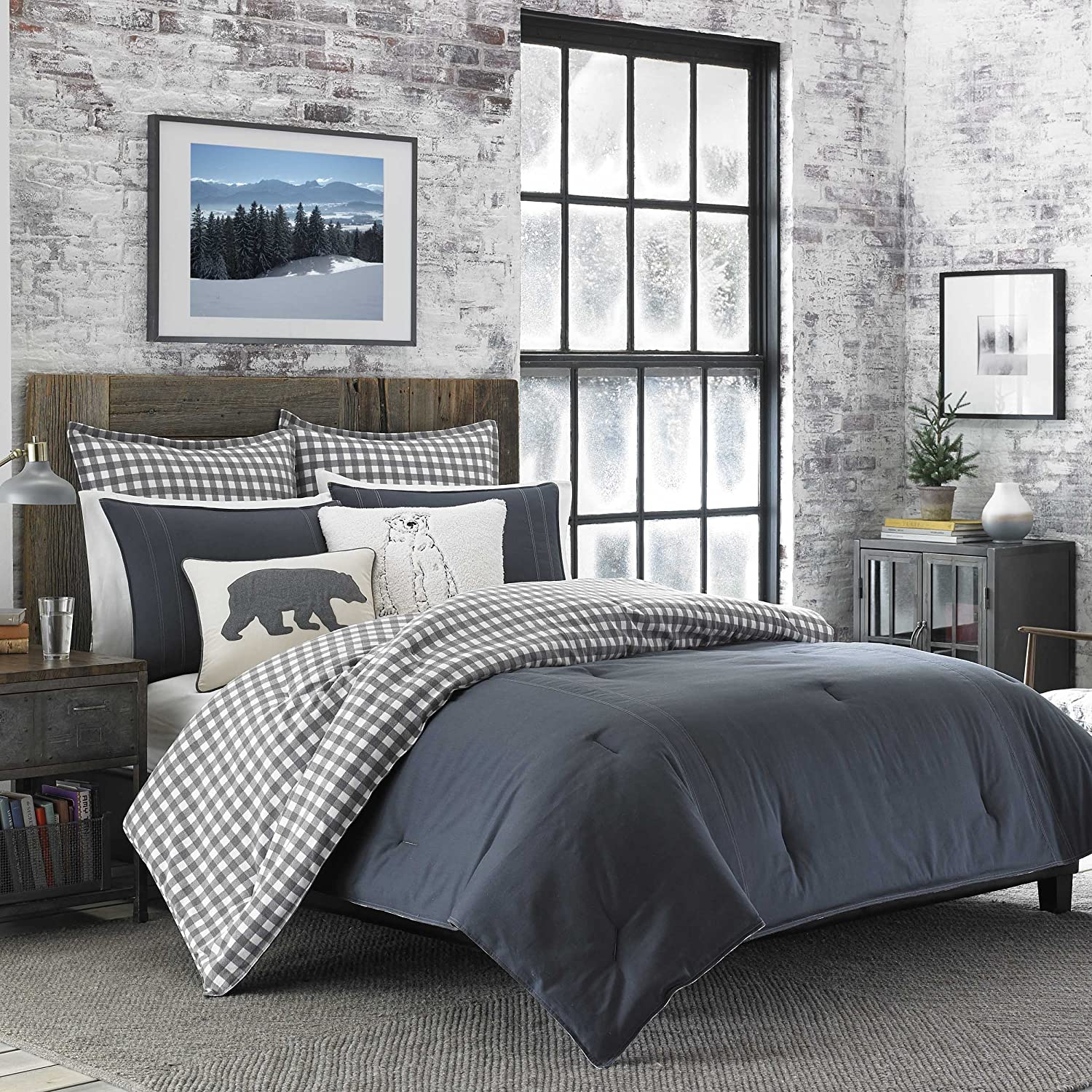 Price:$66.99 Bauer Home | Kingston Collection | 100% Cotton Soft and Cozy Premium Quality Duvet Cover with Matching Sham, 2-Piece Bedding Set, Plaid to Solid Reversible, Twin, Charcoal : Home & Kitchen