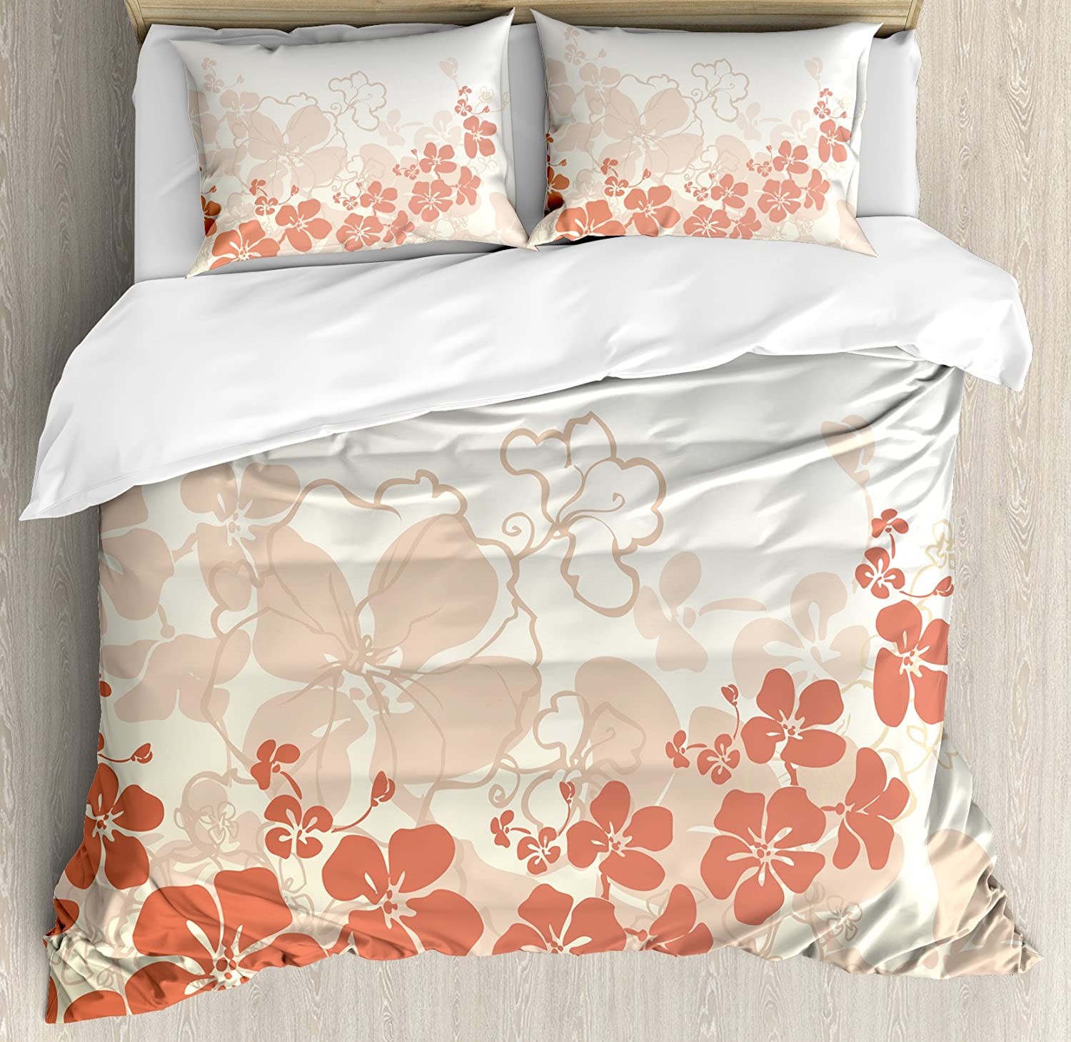Price:$79.95 Hawaiian Duvet Cover Set, Hawaii Flowers Silhouette Tropical Plants Ornamental Floral Illustration, Decorative 3 Piece Bedding Set with 2 Pillow Shams, Queen Size, Fuchsia Salmon : Home & Kitchen