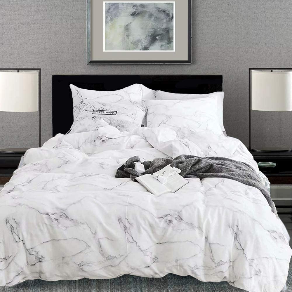 Price:$45.50 White Marble Duvet Cover Set Twin Size Grey Texture Vein on White Comforter Cover Gray Grain Bedding Abstract Style : Home & Kitchen