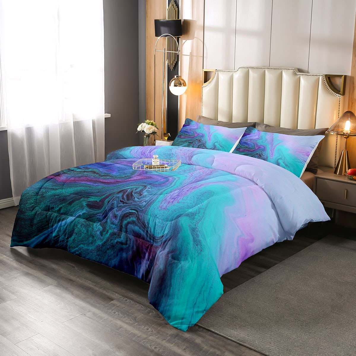 Price:$56.99 Marble Printed Comforter for Girls Boys Teens Abstract Art Bedding Set Queen Women Men Decorative Modern Bright Comforter Set Purple Teal Duvet Set All Season (1 Comforter + 2 Pillow Case) : Home & Kitchen