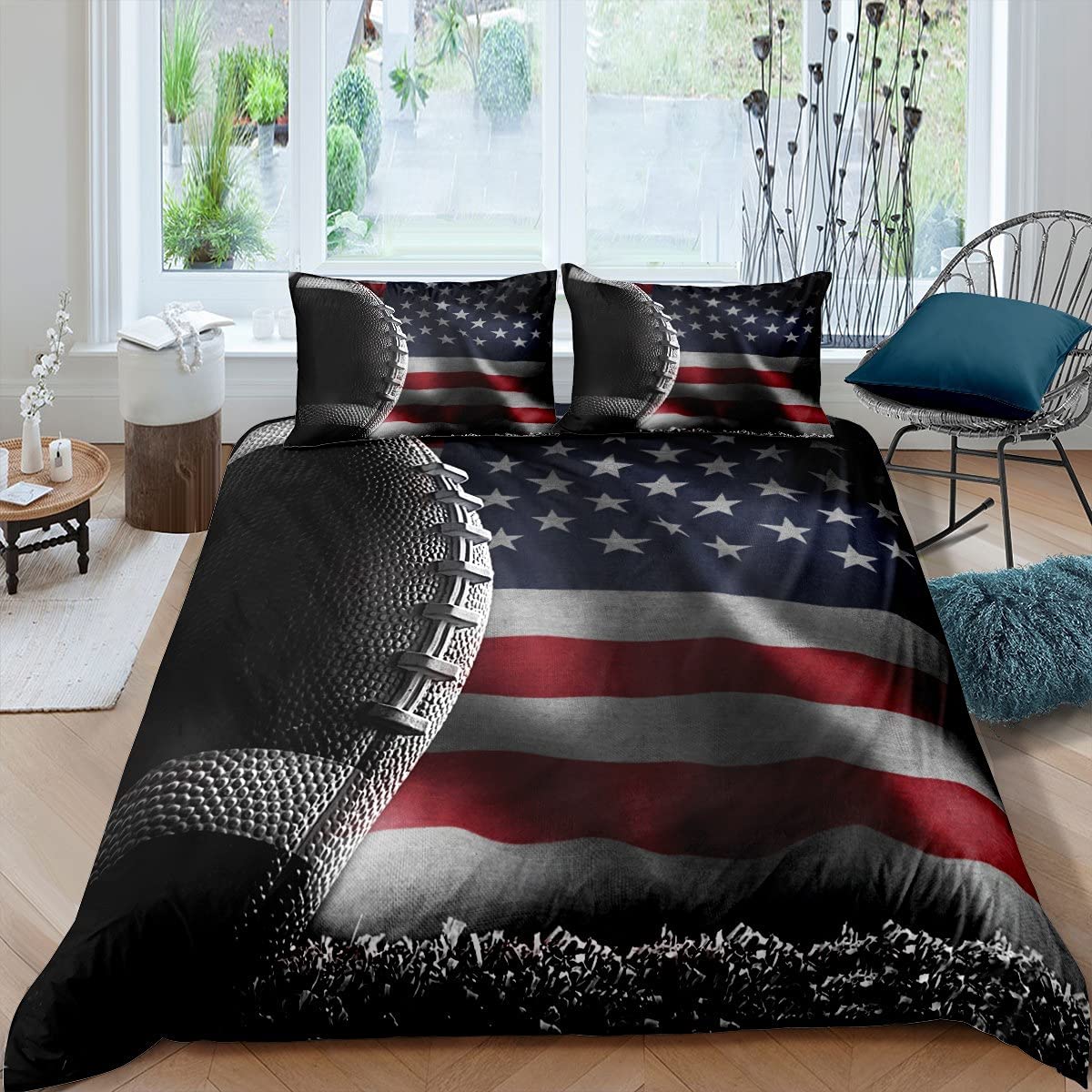 Price:$43.30 Football Print Bedding Set King Size,Flag Duvet Cover Set for Kid Teen Boys Girls,3D Sports Game Comforter Cover Decorative Room,Culture Theme Quilt Cover with 2 Pillowcases : Everything Else