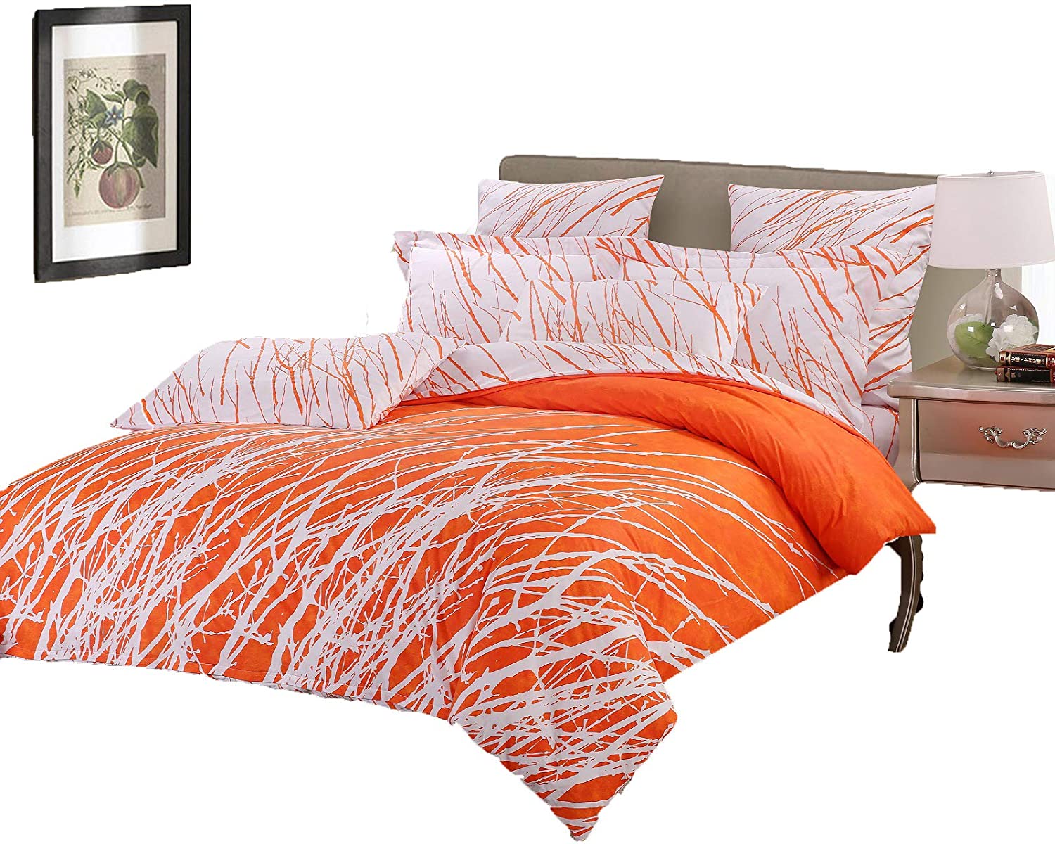 Price:$52.99 Beddings Tree Branches 3-Piece 100% Cotton Bedding Set: Duvet Cover and Two Pillow Shams (Orange-White, King) : Home & Kitchen