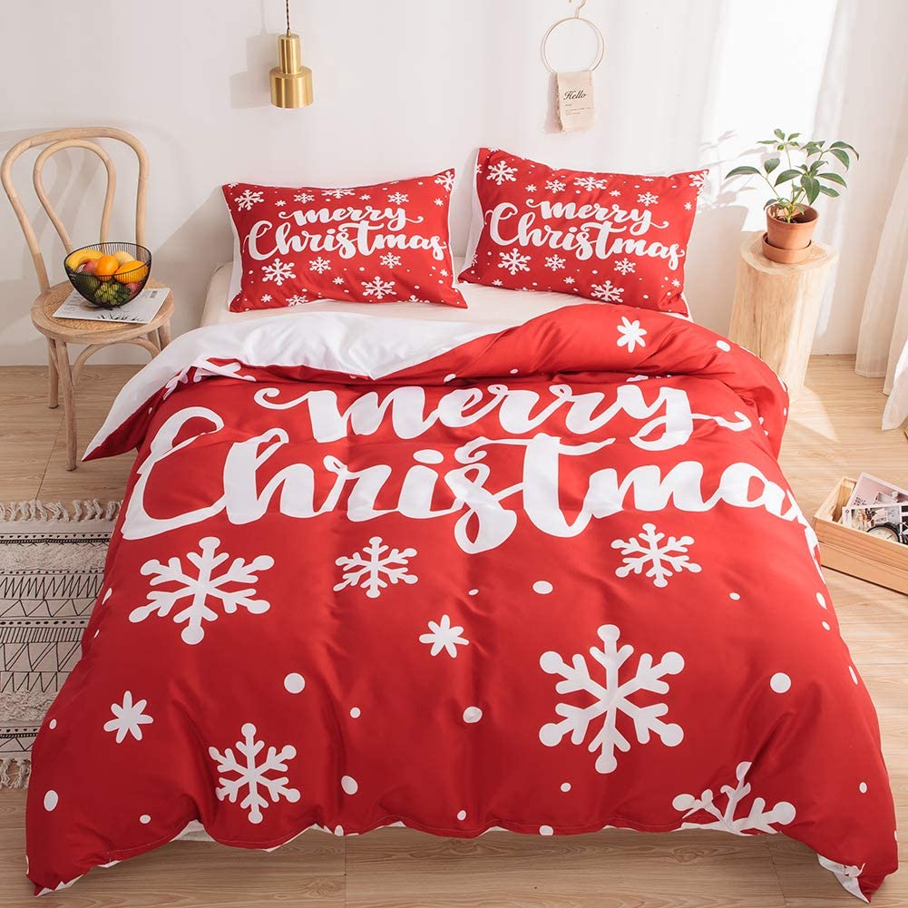 Price:$31.99 Bedding Snowflake Duvet Cover Set White Snowflake Merry Design Red Festival Bedding Sets Twin 1 Duvet Cover 1 Pillowcase (Red White, Twin) : Home & Kitchen