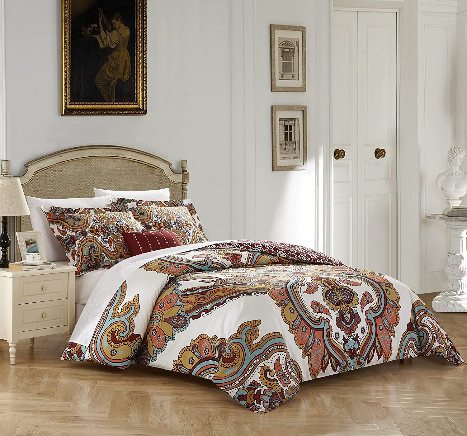 Price:$57.95 Home Belmont Neil 4 Piece Reversible Duvet Cover Set, Queen, Beige : Home & Kitchen