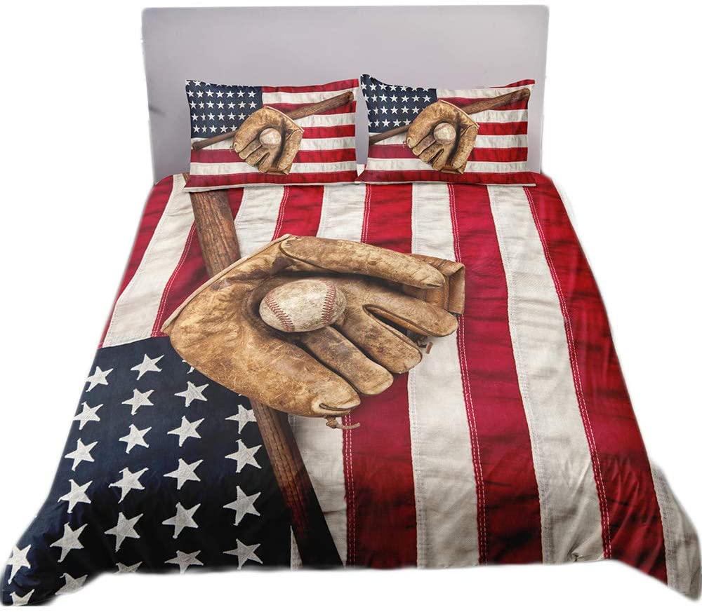 Price:$43.99 A & S 3D American Flag Baseball Bedding Set Kids 3 Piece Duvet Cover Set with Pillow Shams for Teens Boys Girls, Full Size : Home & Kitchen