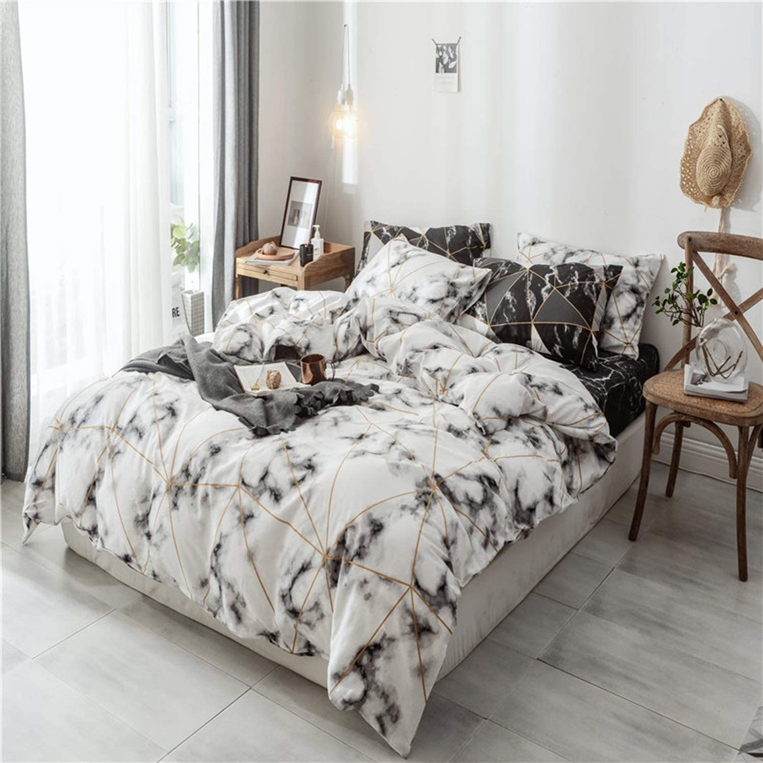 Price:$49.90 Dream Soft Cotton Marble Printed White and Black Gold Duvet Cover Sets Queen with 1 Duvet Cover 2 Pillowcases, Reversible Kids Full Bedding Cover Set for Girls Children Boys : Home & Kitchen