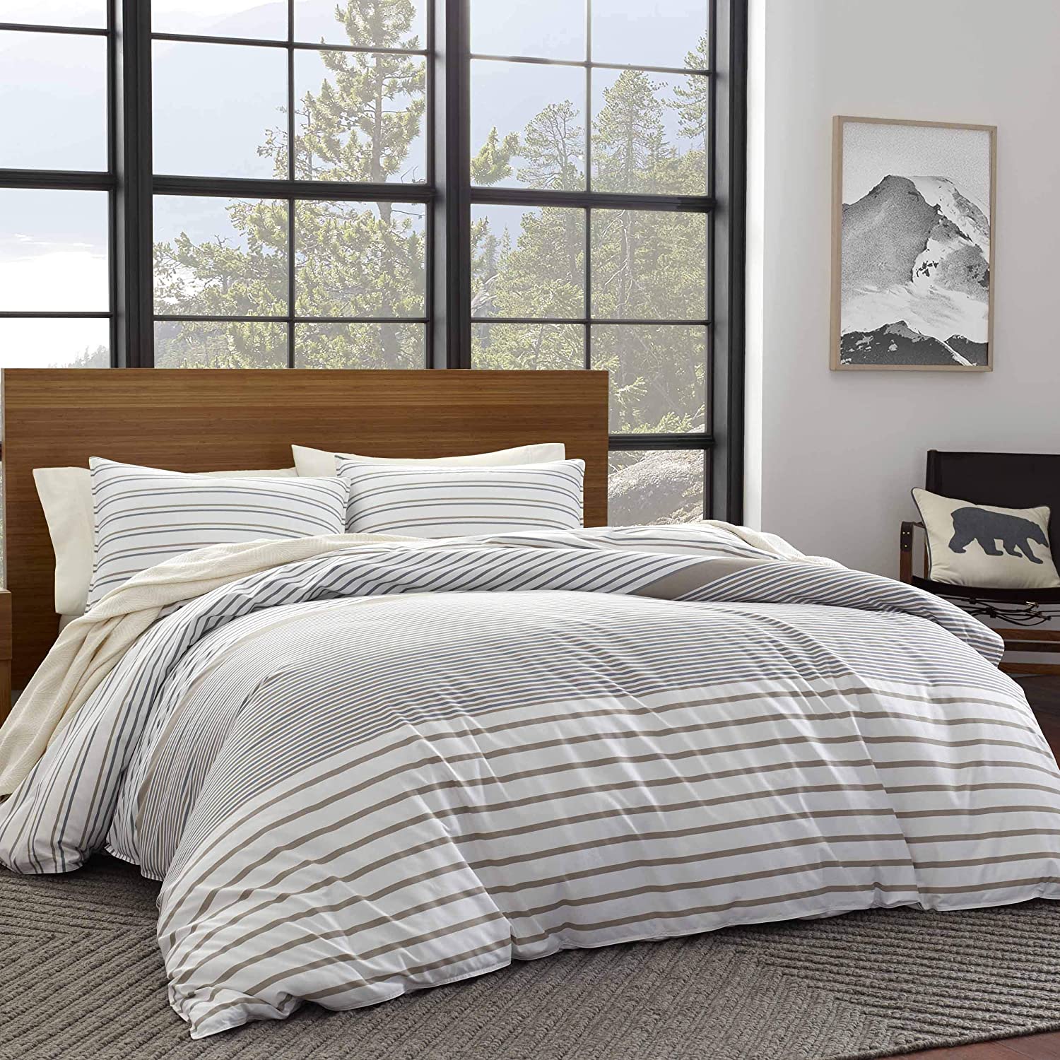 Price:$71.72 Bauer Home | Cooper Collection | 100% Cotton Stripe Duvet Cover Matching Shams, 3-Piece Bedding Set, Buttons & Corner Ties to Ensure Placement, King, Neutral : Home & Kitchen