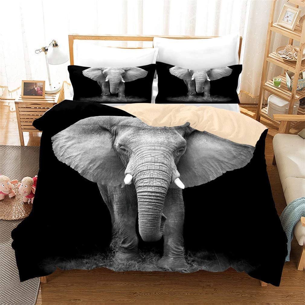 Price:$39.99 Elephant Bedding Full Duvet Cover Sets Personalized Design Elephant Bedspread Black 3 Piece Bed Set Microfiber Decoration Room Home (Full-Style 2) : Home & Kitchen