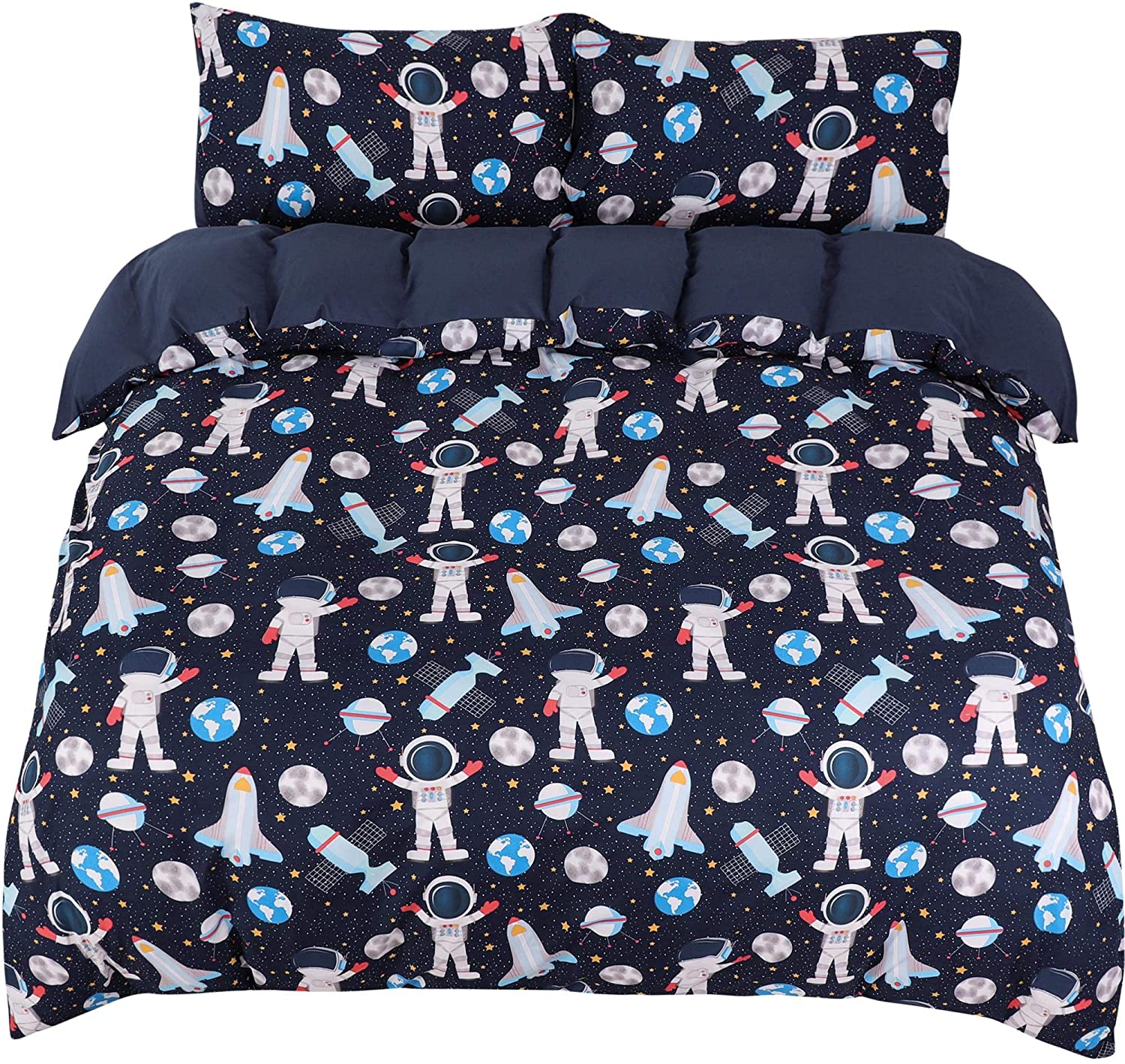 Price:$26.99 Kids Duvet Cover Set 3 Piece Bedding Set Soft Fade & Wrink Space Rocket Print with 2 Pillowcases Twin : Home & Kitchen