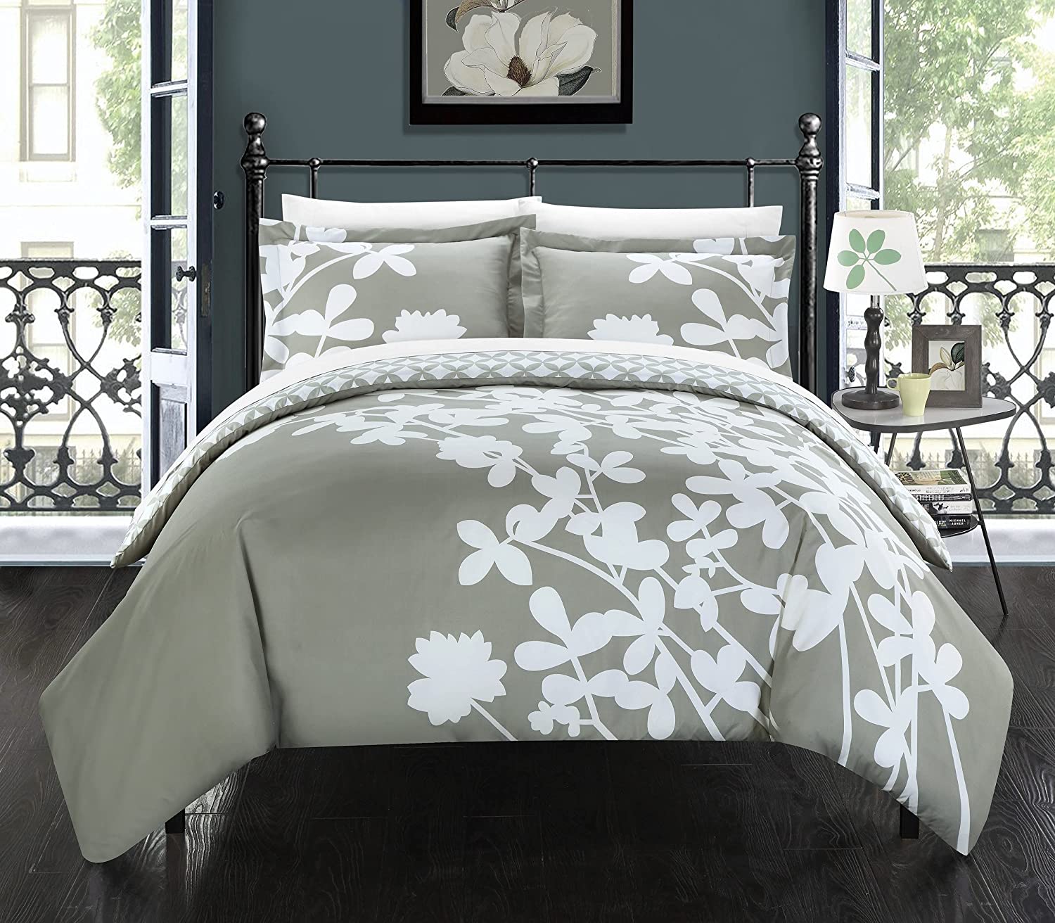 Price:$52.48 Home 3 Piece Calla Lily Reverse Duvet Cover Set King Grey : Home & Kitchen