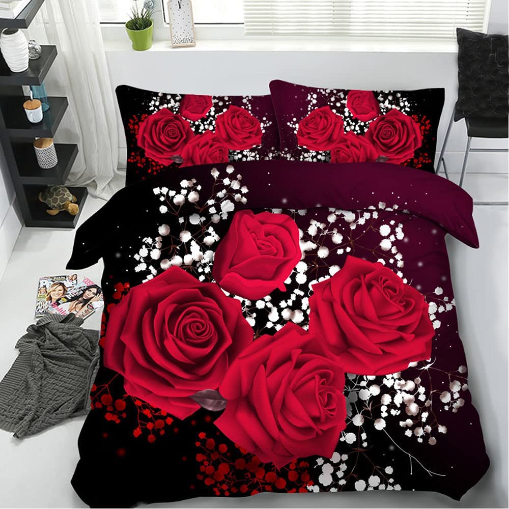 Price:$109.99 Brand 3D Oil Red Rose Bedding Sets 5PC,100% Cotton 5PC Red Rose Duvet Cover Sets,King Size : Home & Kitchen