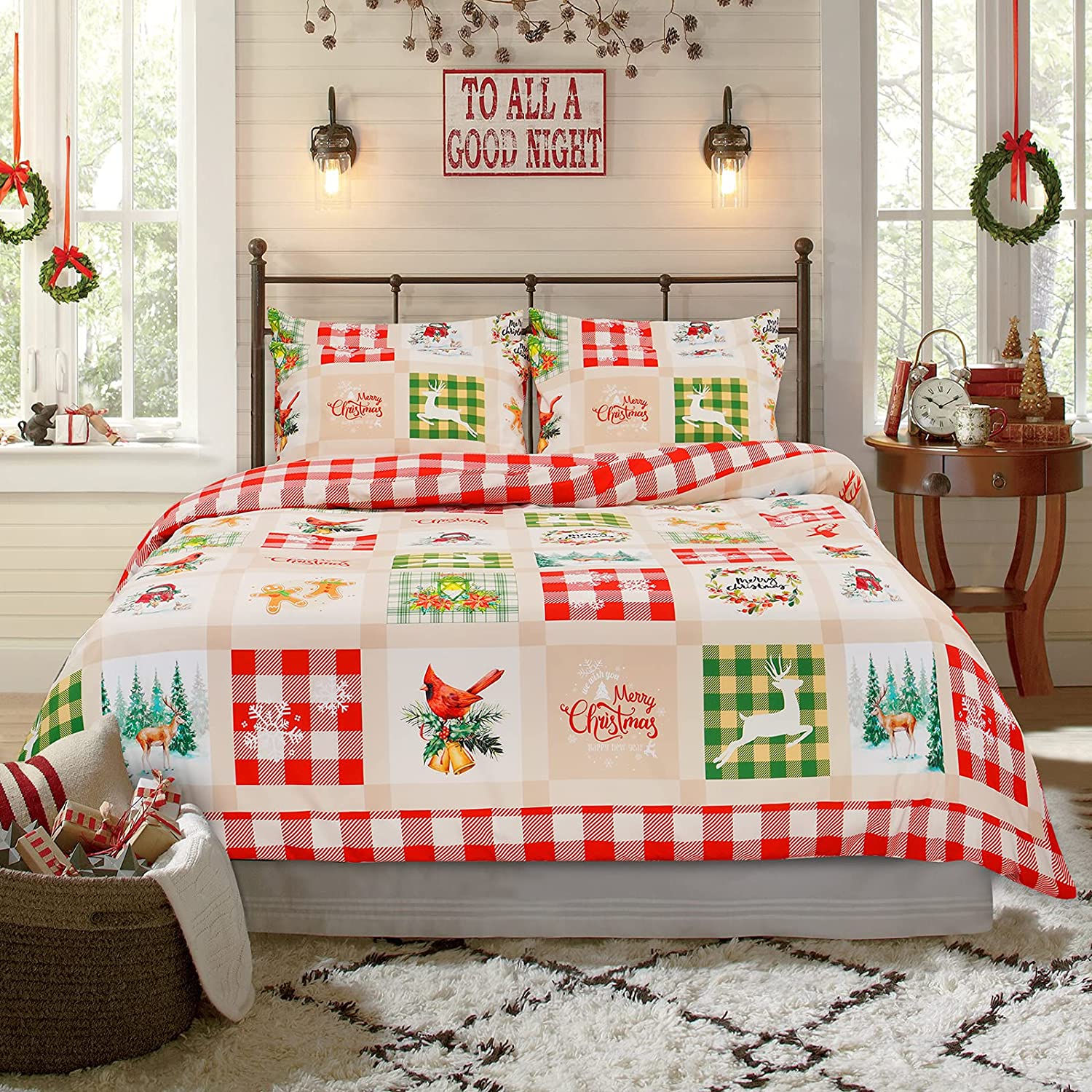 Price:$38.99 Duvet Cover Set King Tree Deer Bedding Cover 3 Pcs Snowflake Snowman Comforter Cover Red Grid Quilt Cover with Zipper Closure(1 Duvet Cover, 2 Pillow Shams) : Home & Kitchen