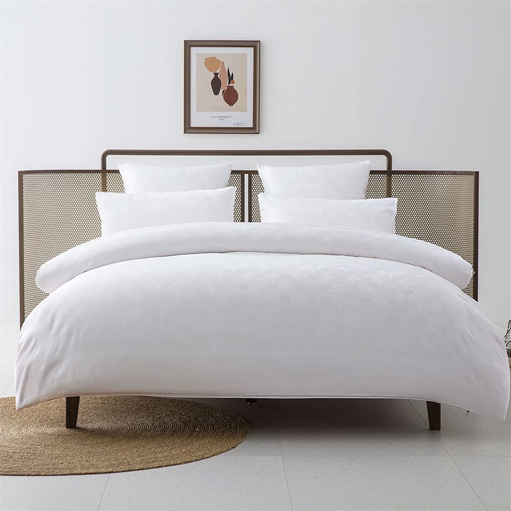 Price:$32.99 Jacquard Duvet Cover 3 Pcs Set with Zip Closure Queen Patterned Satin Silk-Like Comforter Cover with 2 Envelope Pillowcases,White : Home & Kitchen