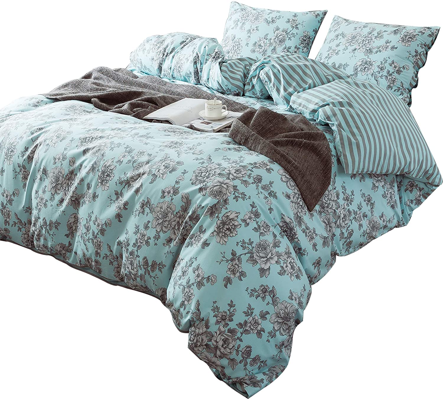 Price:$76.88 Cotton Duvet Cover Set. 100% Cotton Percale Fabric. Real Reversible Design. Pre-Washed Printed Fabrics. Soft and Easy Care. Modern Farmhouse Style. (Green, Twin Set) : Home & Kitchen