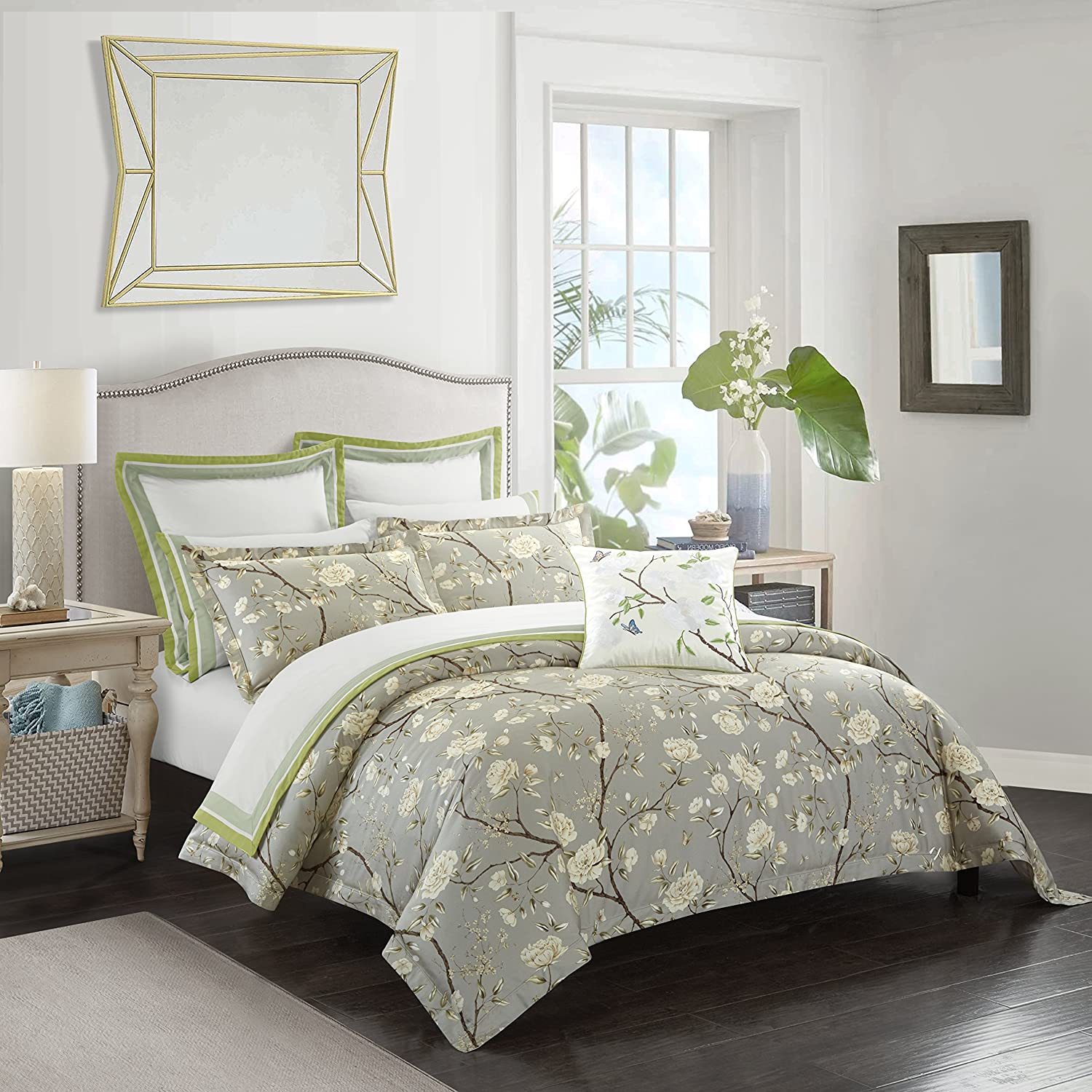 Price:$99.90 Camellia Collection 3 Pieces Do Not Include Filling Luxury Duvet Cover Set Light Grey Floral Botanic French Country Printed Egyptian Cotton Sateen 400 TC Button Closure Corner Ties(Queen) : Home & Kitchen