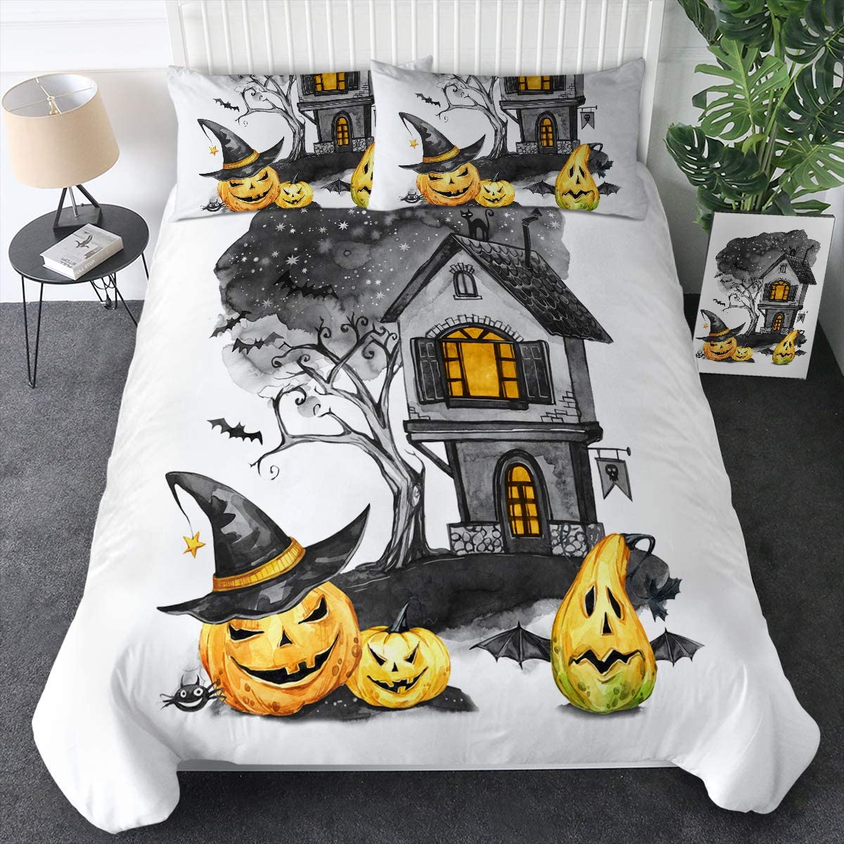 Price:$39.99 Halloween Pumpkin Bedding Duvet Cover Set 3 Pieces Haunted House Jack O' Lantern Ghost 3D Design Holiday Themd Comforter Cover (Twin) : Home & Kitchen