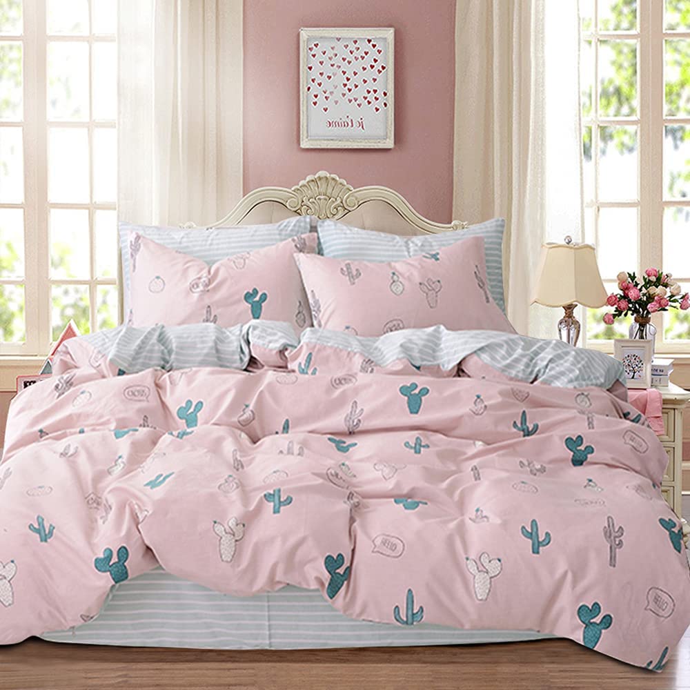Price:$58.90 Collection】 Pink Duvet Cover Queen Cactus Duvet Cover Kids Cotton Cartoon Duvet Cover Full Stripes Girls Duevt Cover Cotton 3 Pieces Plant Cacti Bedd Set for Teens Kids,NO Comforter NO Sheet : Home & Kitchen