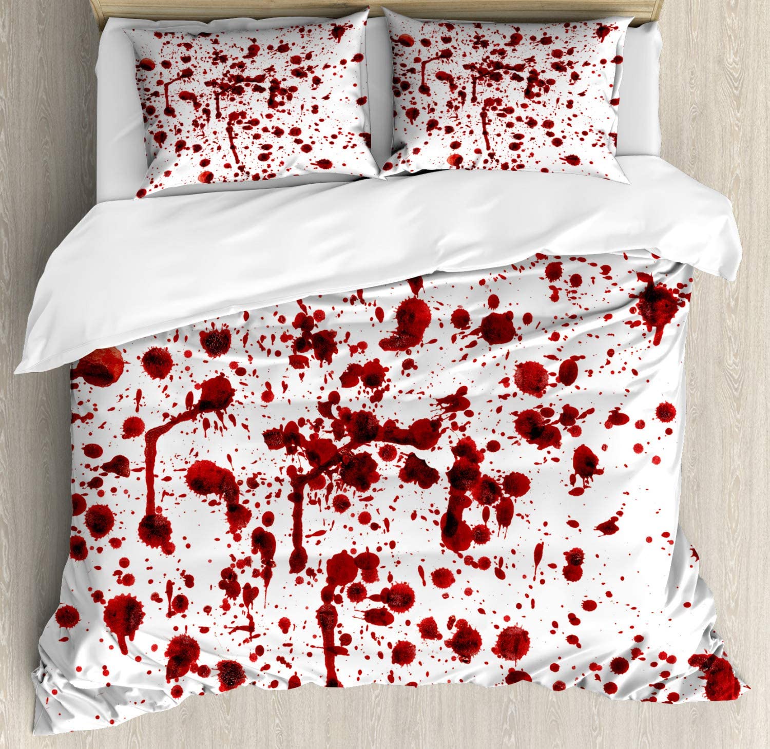 Price:$47.98 Horror Duvet Cover Set, Splashes of Blood Grunge Style Bloodstain Horror Scary Zombie Halloween Themed Print, Decorative 3 Piece Bedding Set with 2 Pillow Shams, Queen Size, Red White : Home & Kitchen