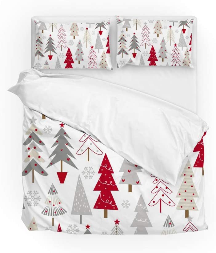 Price:$72.99 Daily Christmas Trees Snowflakes Seamless Duvet Cover Set 3 Piece Microfiber Polyester Pillowcases Quilt Bedding Set King Size : Home & Kitchen