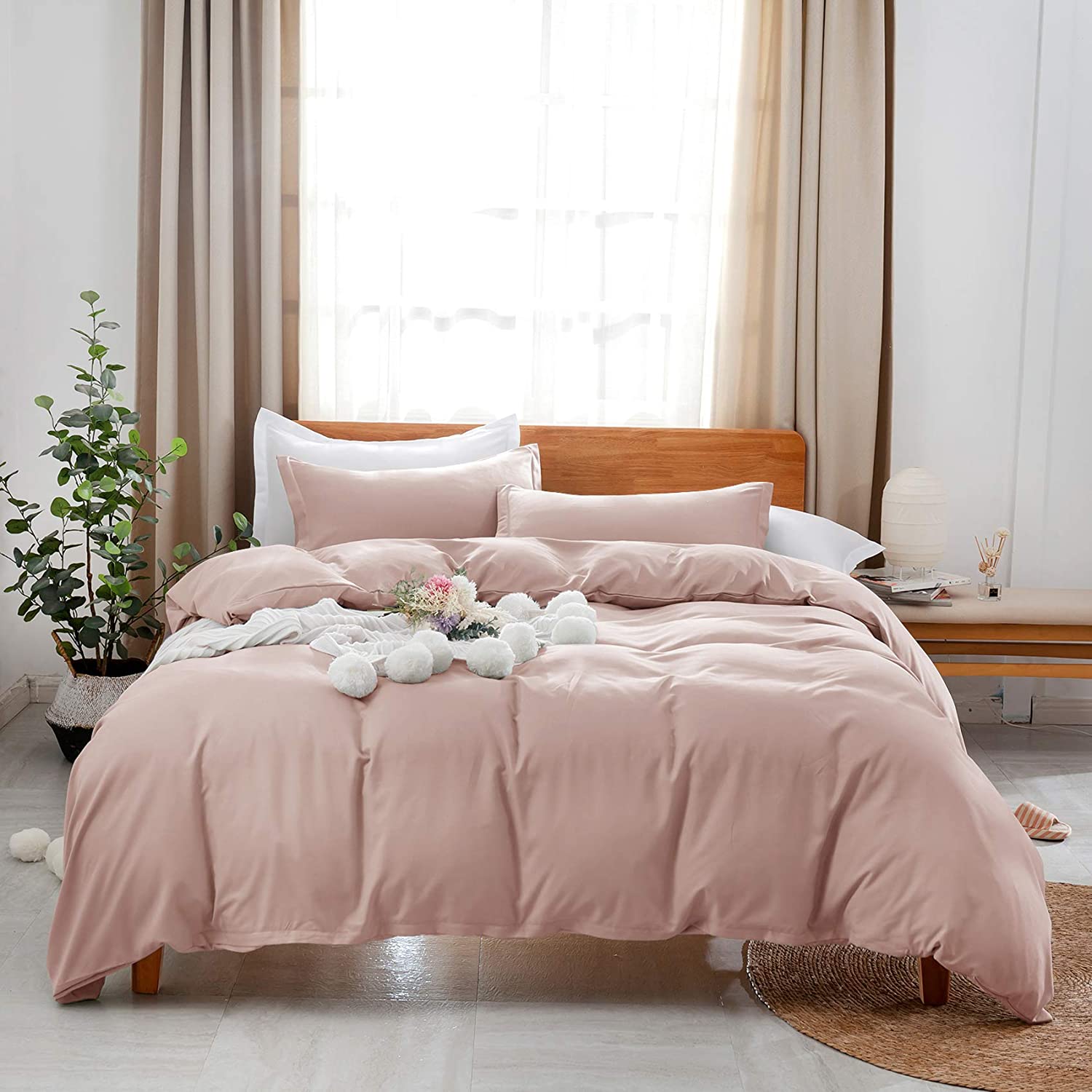 Price:$36.68 Duvet Covers Full/Queen Size 3 Pieces Pink Mocha Bedding Set Queen with Zipper & Corner Ties(No Comforter) : Home & Kitchen