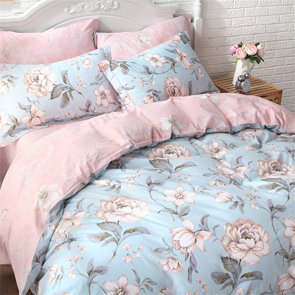 Price:$72.00 Floral Duvet Cover Set 100% Combed Cotton Bedding Sets Reversible Zipper Bedding Chic Floral Bed Sheets (4-Piece, Full Size, 1 Duvet Cover, 1 Flat Sheet, 2 Pillowcases) : Home & Kitchen