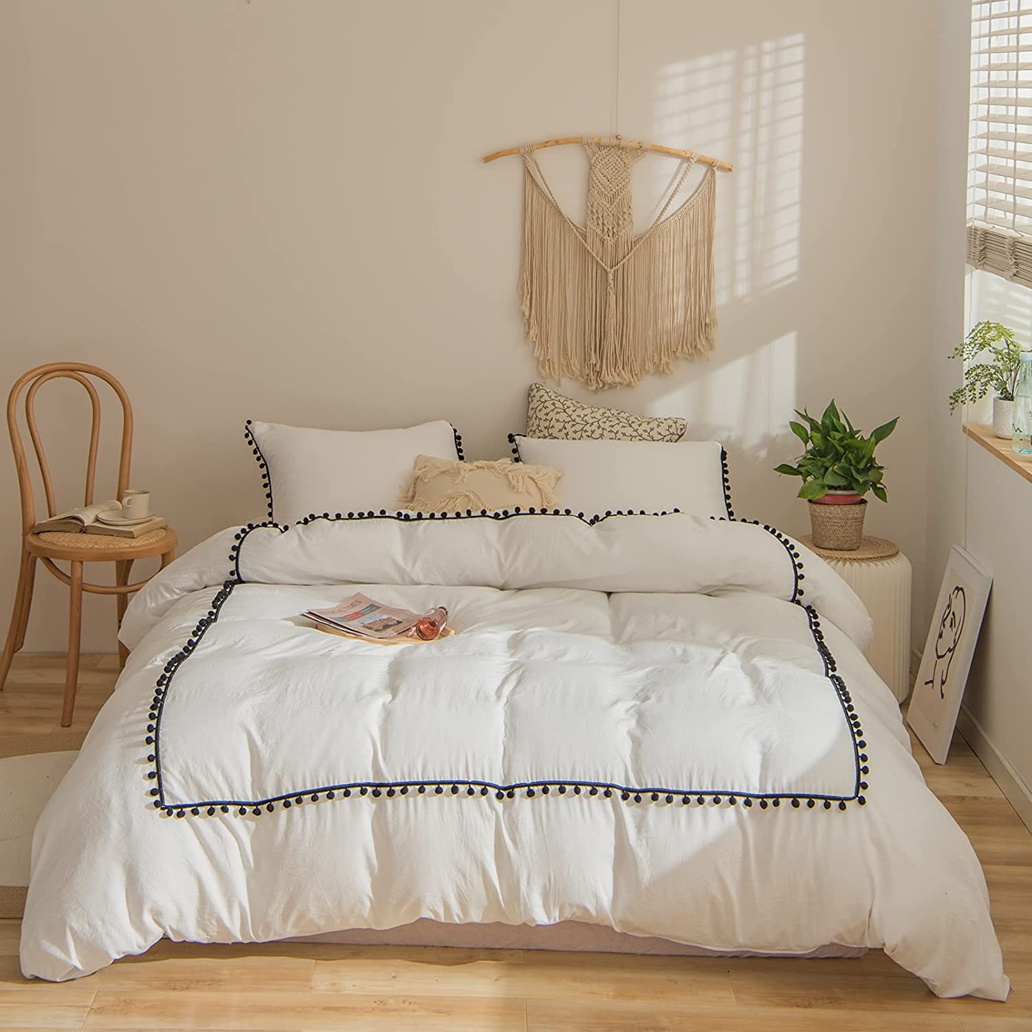 Price:$29.99 White Pom Poms Duvet Cover Set Shabby Chic Bedding Decorative Ball Fringe Design Ultra Soft Farmhouse Bedding Sets King 1 Duvet Cover 2 Pillowcases(King, White) : Home & Kitchen