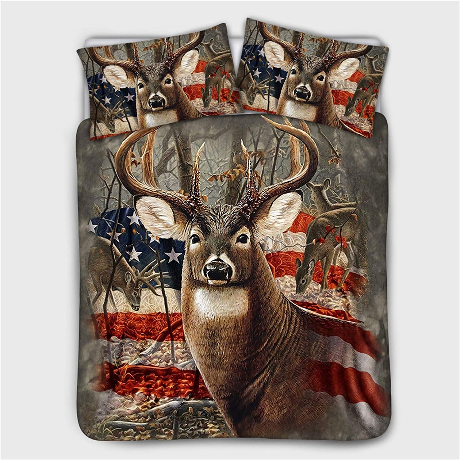 Price:$46.99 Microfiber Duvet Cover 3-Piece Bed Set American Flag Forest Deer Camo Comforter Cover Zipper Closer (1 Duvet Cover, 2 Pillow Cases) No Comforter Include,Size Queen : Home & Kitchen