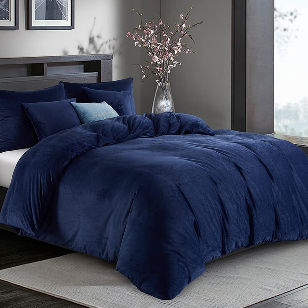 Price:$44.99 Blue Velvet Flannel Bedding Duvet Cover Set Queen Size, Luxury Crystal Velvet Duvet Cover with Zipper and Ties, Ultra Soft and Warm Solid Color Comforter Cover Set for All Seasons : Everything Else