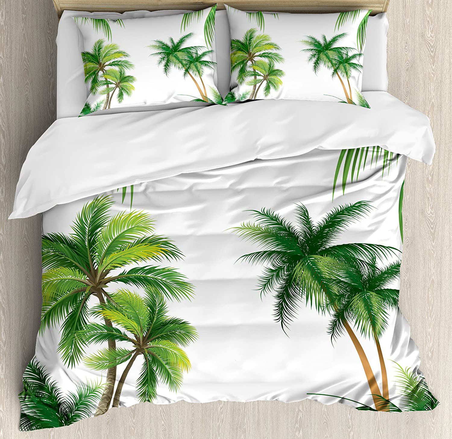 Price:$79.95 Tropical Duvet Cover Set, Coconut Palm Tree Nature Paradise Plants Foliage Leaves Digital Illustration, Decorative 3 Piece Bedding Set with 2 Pillow Shams, Queen Size, Hunter Green : Home & Kitchen
