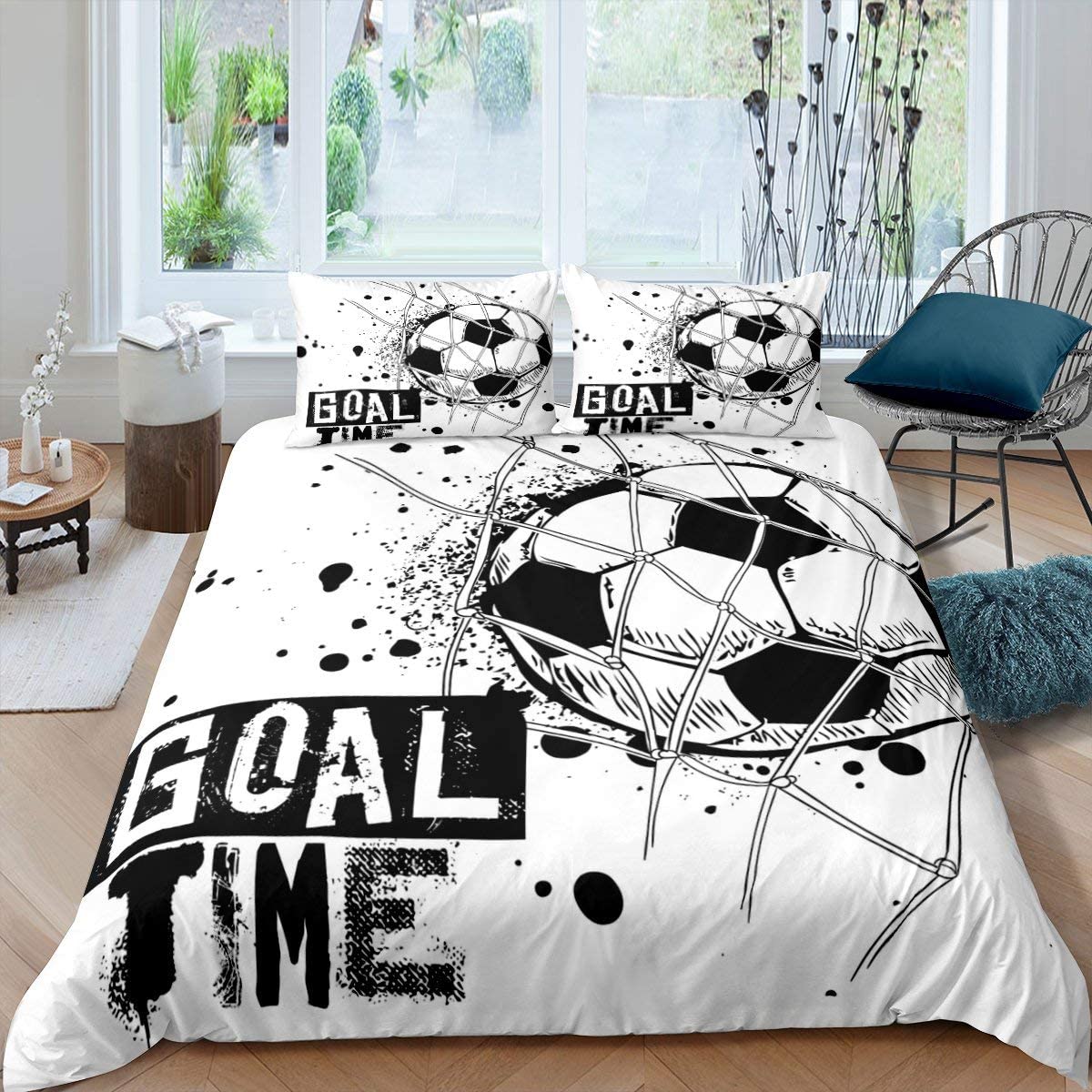 Price:$45.00 Kids Football Comforter Cover Queen Size American Soccer Bedding Set Sports Games Duvet Cover for Boys Girls Children Geometric Polygon Bedspread Cover for Living Room, Black White : Home & Kitchen