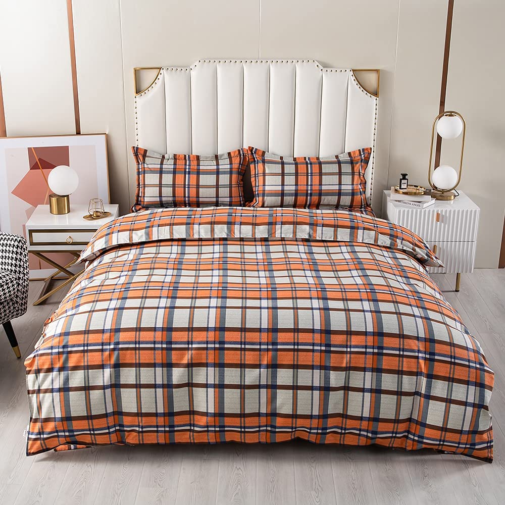 Price:$28.99 3PCS Duvet Cover Set Full Size, Soft Microfiber Orange Grey Stripe Comforter Cover Bedding Set with Zipper Closure, 1 Duvet Cover + 2 Pillow Sham : Home & Kitchen