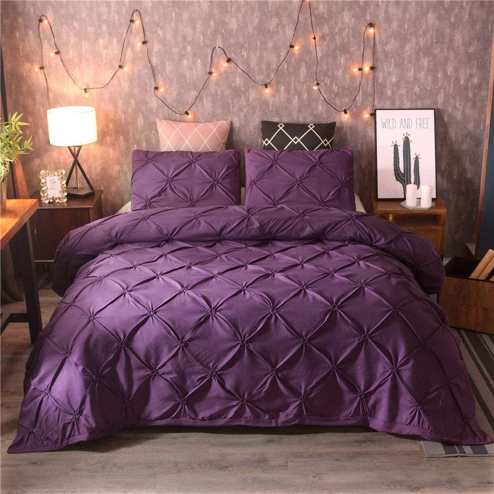 Price:$20.99 Twin Duvet Cover Set Pinch Pleat Luxurious Pintuck Tufted Bedding Set Decorative Soft Purple Brushed Microfiber Polyester Comforter Cover with Pillowcases Solid Geometric, 2Pcs : Home & Kitchen