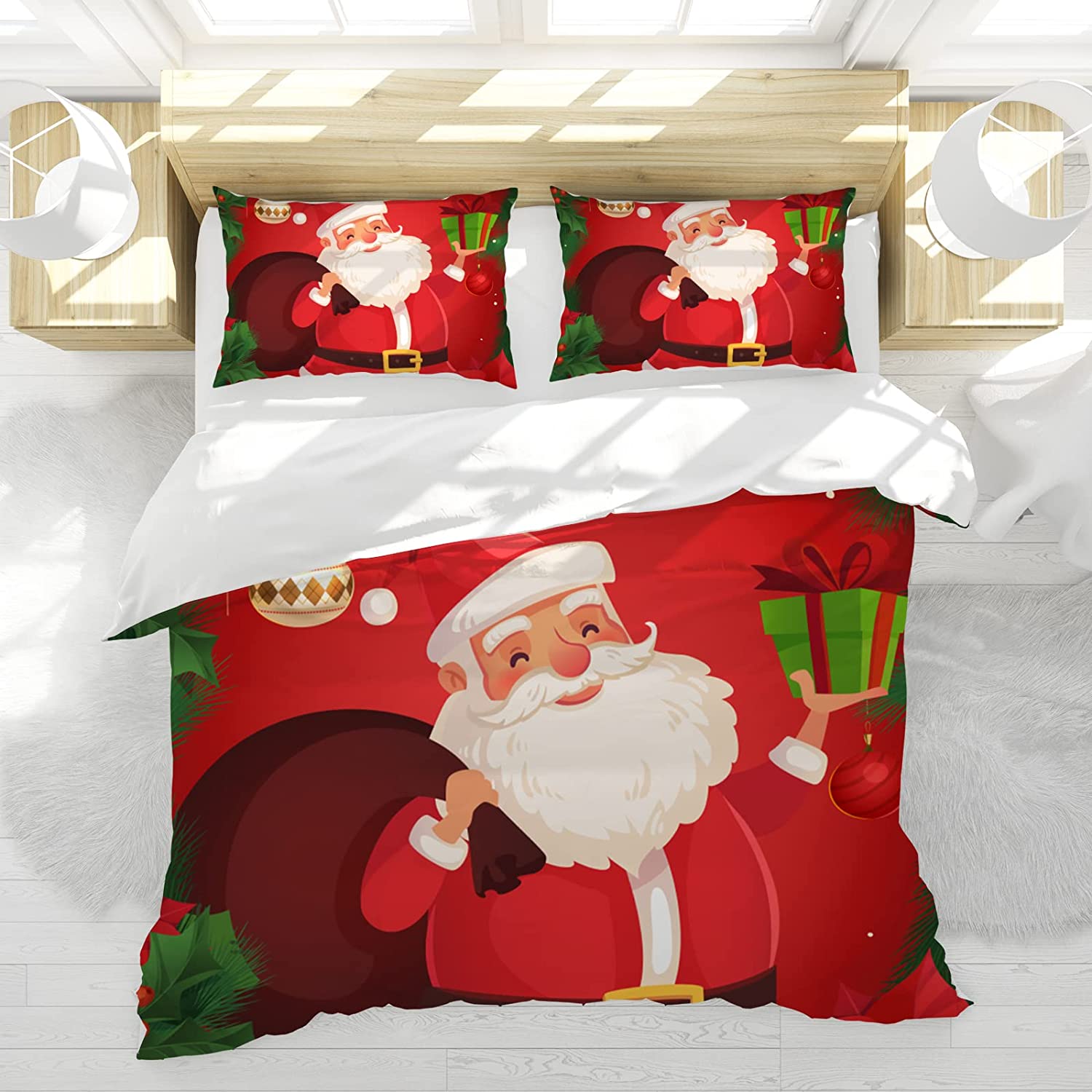 Price:$22.99 Christmas Duvet Cover Set Ful Size- Bedding Set with Santa Print,Bedding Duvet Winter,1 Duvet Cover + 2 Pillow Shams : Home & Kitchen