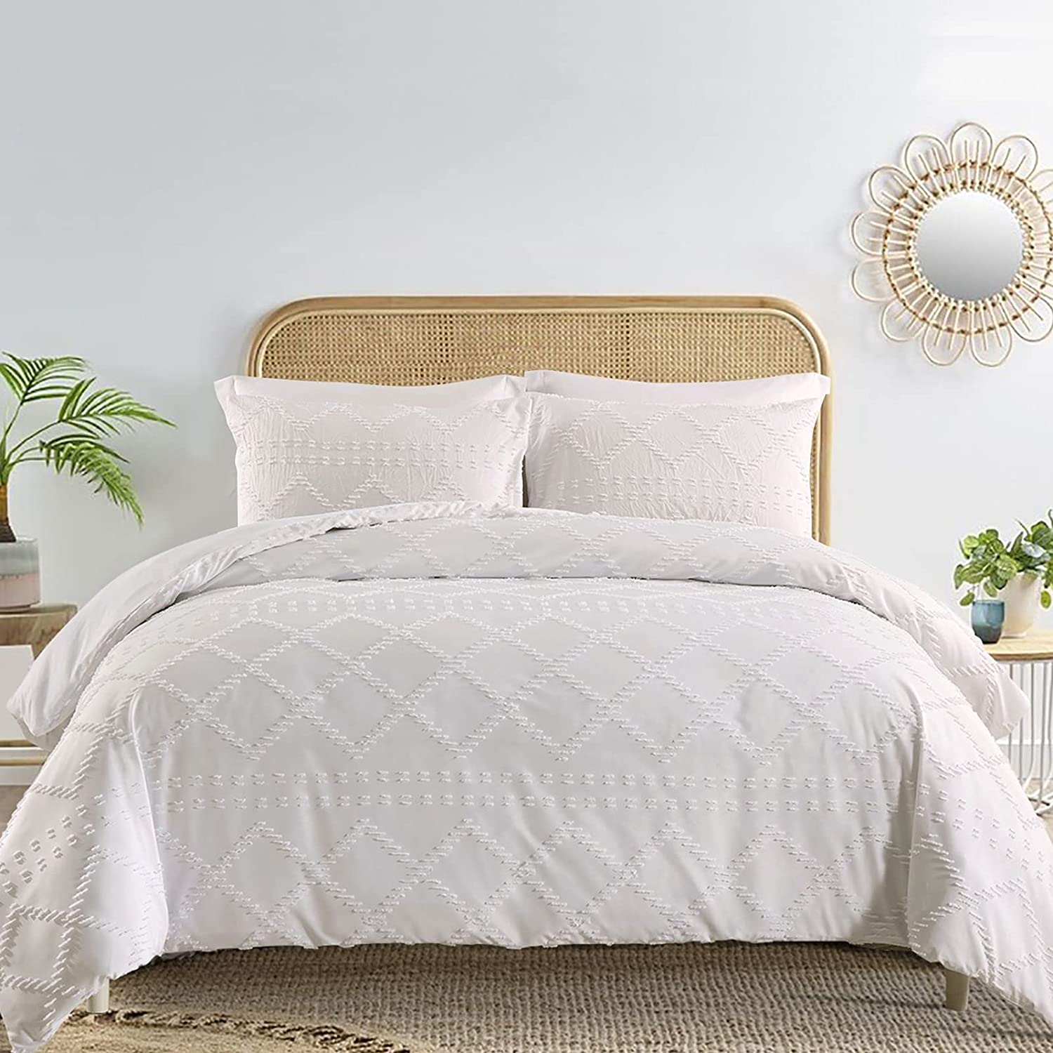 Price:$35.99 Tufted Duvet Cover Set Queen(90"x90"), 3 Pieces Soft Washed Microfiber Boho Bedding Set (1 Duvet Cover + 2 Pillowcases), Embroidery Shabby Chic Comforter Cover with Zipper Closure, Corner Ties : Home & Kitchen