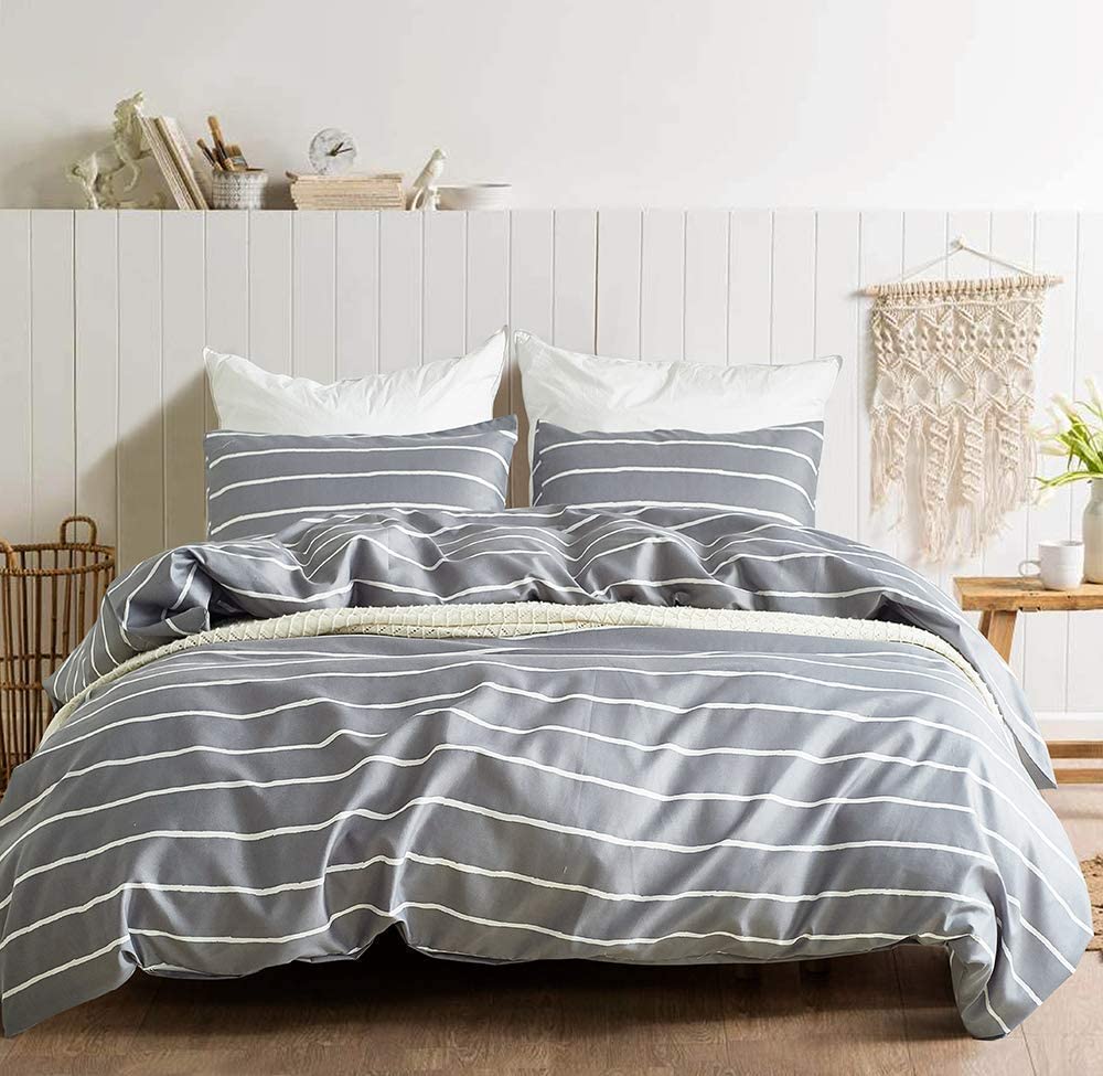 Price:$24.98 Cover Set,Arachnes Needle 3 Piece (1 Cover and 2 Pillowcases) Striped Bedding Sets Reversible Comforter Cover,Zipper Closure,Ultra Soft Brushed Microfiber Living Room Decor (Grey/King) : Home & Kitchen