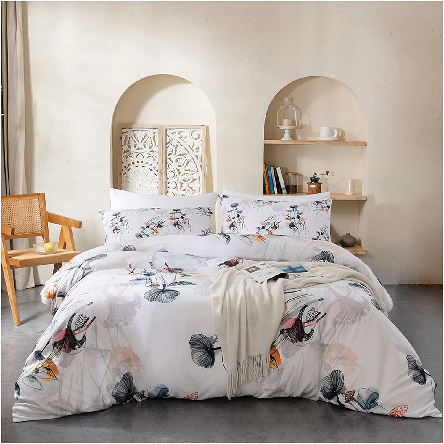 Price:$47.99 Duvet Cover 3pcs Printed Bedding Set with Zipper Closure & Corner Ties 1 Duvet Cover, 2 Pillow Shams, King : Home & Kitchen
