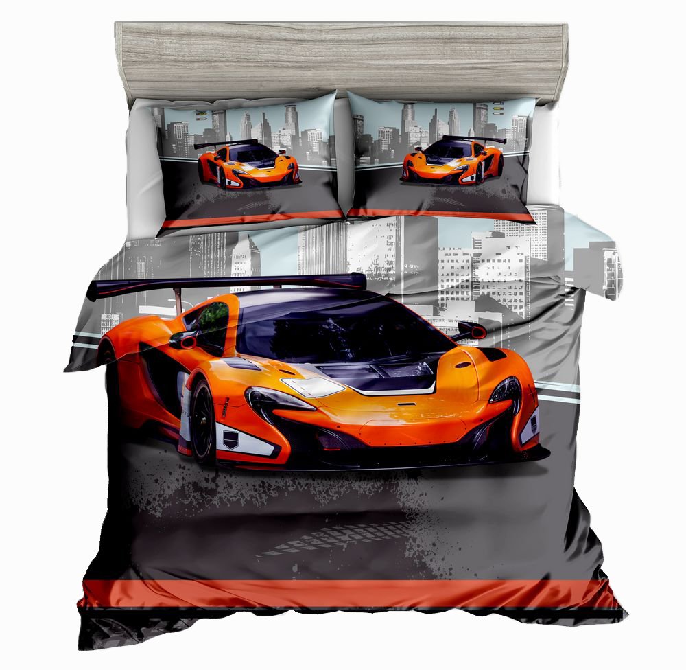Price:$58.99 Orange Speed Sport car Bedding Set for Teen Boys, Duvet Cover Set,3pcs 1 Duvet Cover 2 Pillowcases(no Comforter Inside), Queen Size : Home & Kitchen