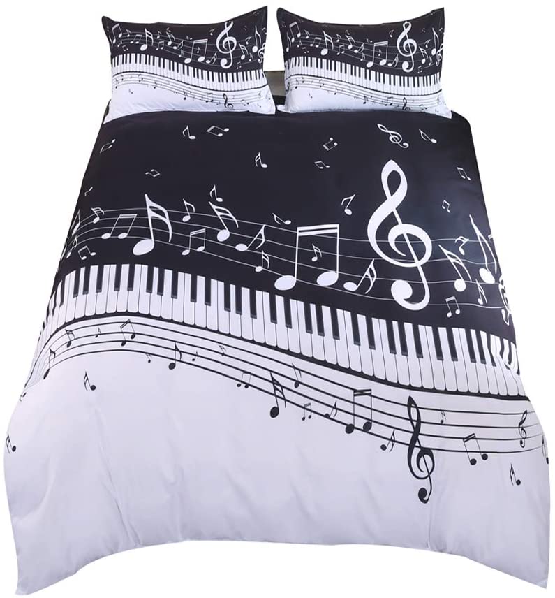 Price:$40.64 Melody Music Duvet Cover Set, Black Piano Keyboard Music Note Clef Staff Home Textiles Kids Bedding Set. Included: 1 Duvet Cover, 2 Pillowcase(no Comforter Inside) (Queen) : Home & Kitchen
