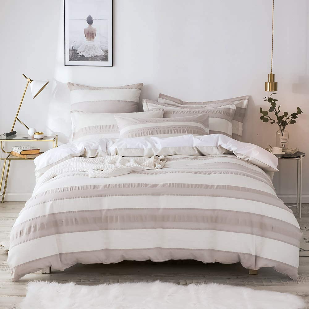 Price:$65.99 Seersucker Duvet Cover Set King Size, 100% Cotton Yarn Dyed Seersucker with Stitches Woven Stripe Duvet Cover Set- King : Home & Kitchen
