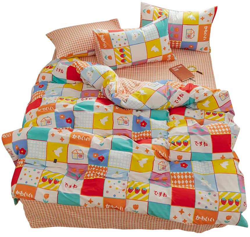 Price:$58.00 Japanese Pink Girls 100% Cotton Duvet Cover Colourfast Bedding Set 3PCS Contains Two Matching Pillowcases Lightweight Bedroom Decoration Super Cute Floral Garden Full/Queen : Home & Kitchen