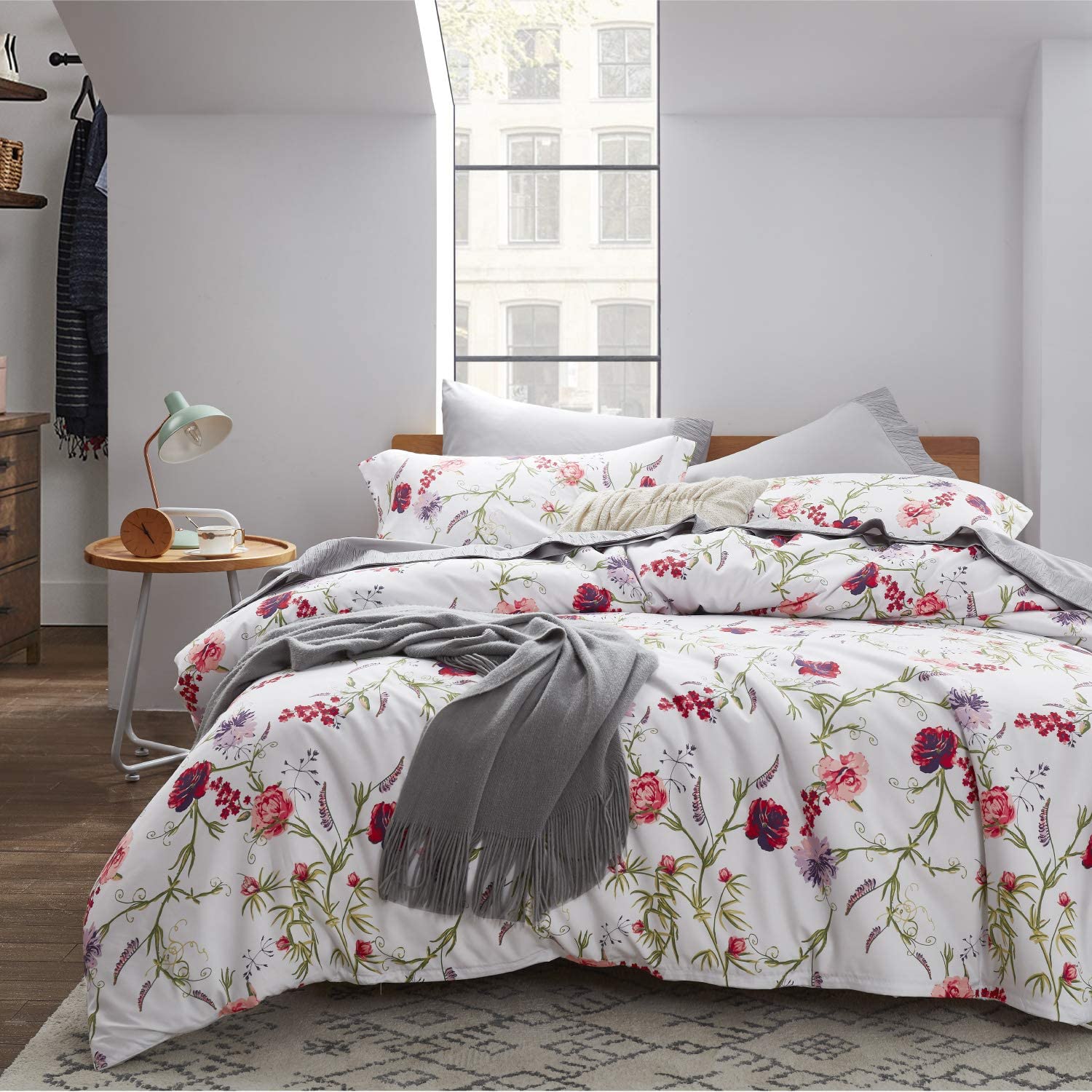 Price:$33.00 Printed Floral Duvet Cover Set King - Ultra-Soft Microfiber 3-Piece Bed Cover - Comforter Cover with Zipper Closure & Corner Ties and 2 Pillow Shams - Beige, King (104x90 inch) : Home & Kitchen
