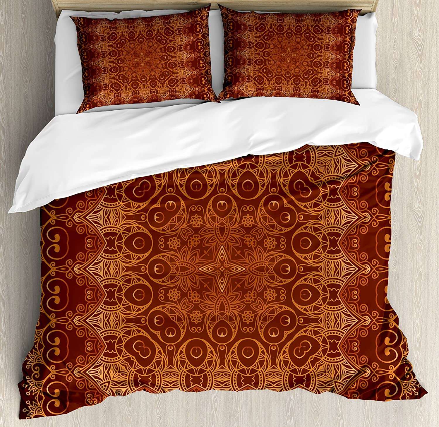 Price:$89.95 Antique Duvet Cover Set, Vintage Lacy Persian Pattern from Ottoman Empire Palace Carpet Style Art, Decorative 3 Piece Bedding Set with 2 Pillow Shams, King Size, Orange Brown : Home & Kitchen