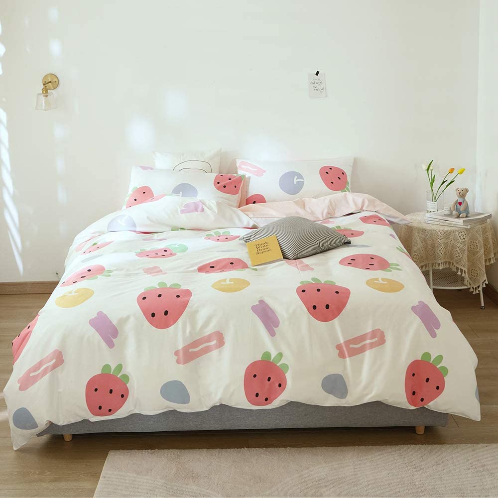Price:$47.00 Strawberry Bedding Kawaii Room Decor Cotton Duvet Cover Cute Bed Twin Comforter Set for Girls Kawaii Bedding Teen Girls Quilt Cover with Zipper : Home & Kitchen