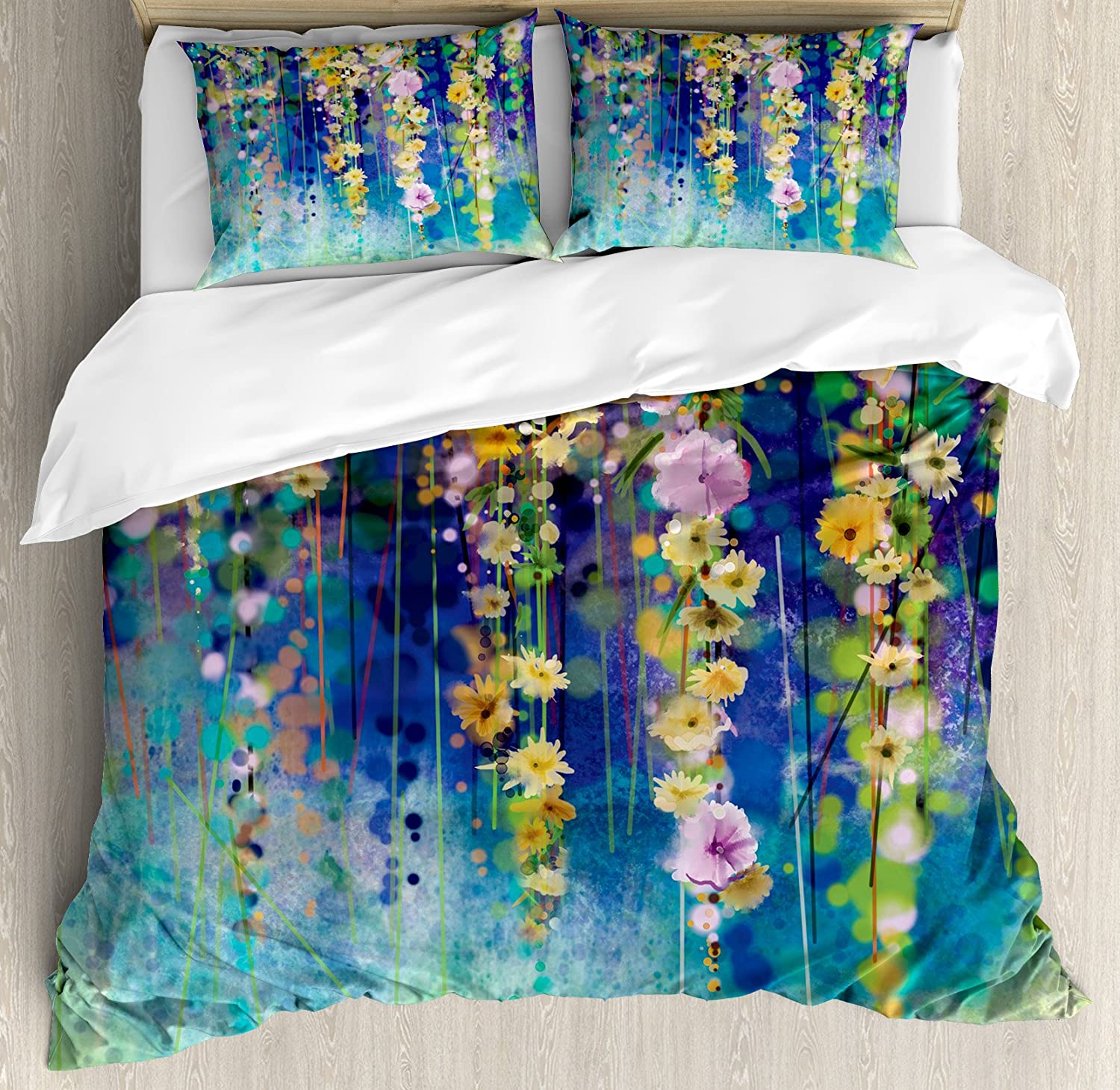 Price:$79.99 Watercolor Flower Duvet Cover Set, Vines Flowers in Soft Colors Summer Garden Watercolor Artwork, Decorative 3 Piece Bedding Set with 2 Pillow Shams, Queen Size, Mustard Indigo : Home & Kitchen