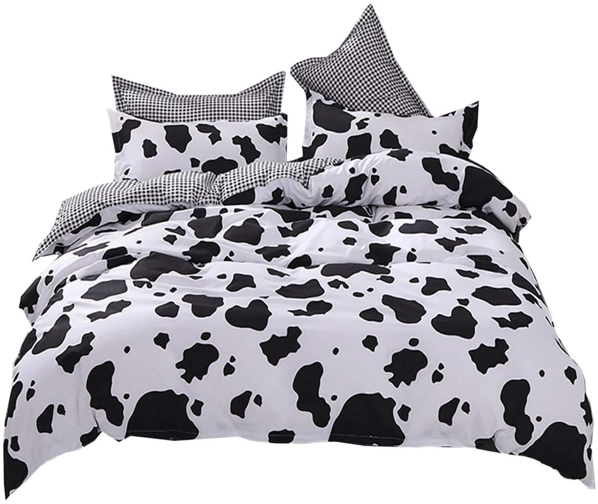 Price:$42.99 Cow Bedding Duvet Cover with Fitted Sheet 4 Piece Set-Animal Pattern Comforter Cover for Kids Boys Girls Black White (Full,) : Home & Kitchen