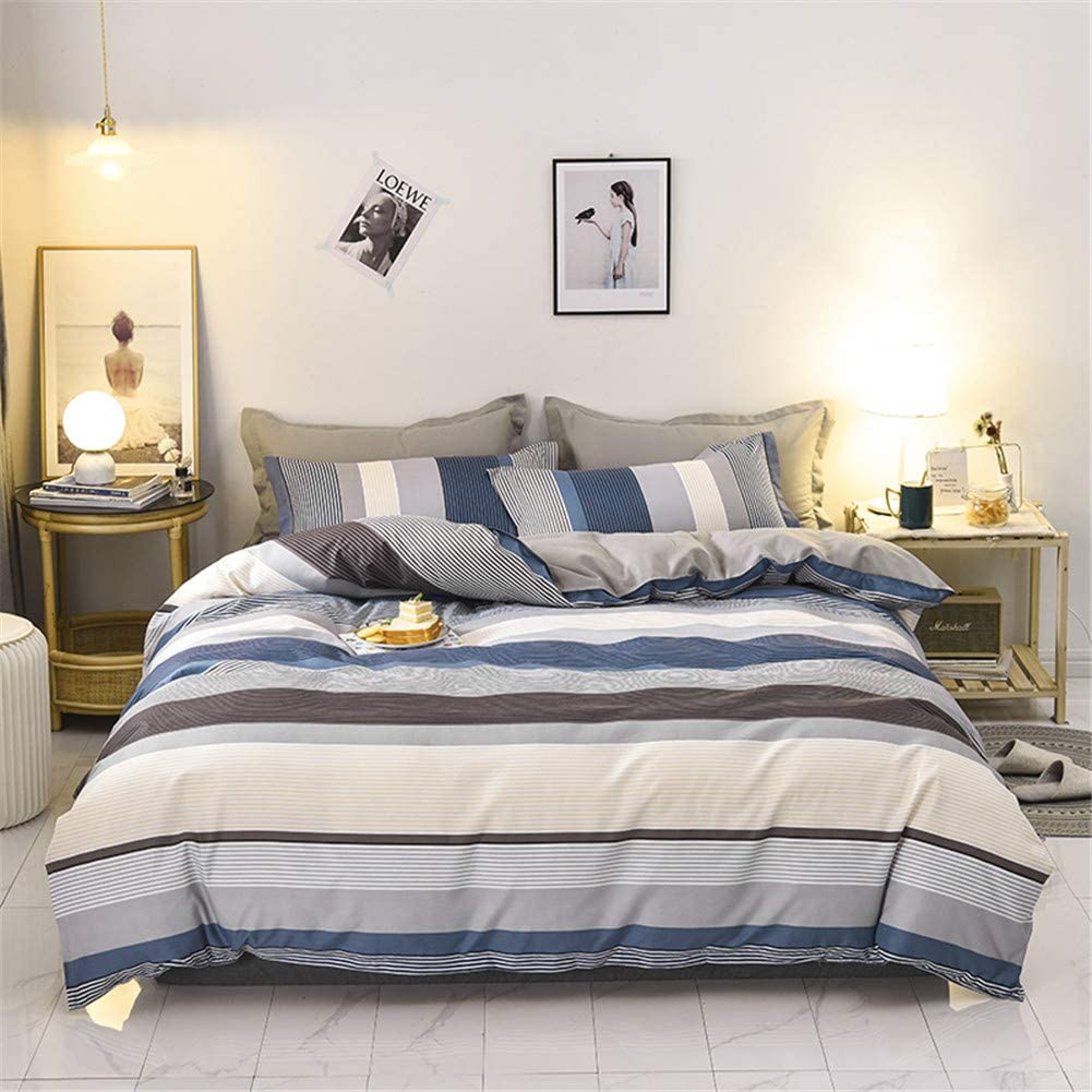 Price:$31.99 Striped Duvet Cover Set King Blue Grey Stripe 3 Pieces Ultra Soft Bedding Set 100% Microfiber Quilt Comforter Cover with Zipper Closure : Everything Else